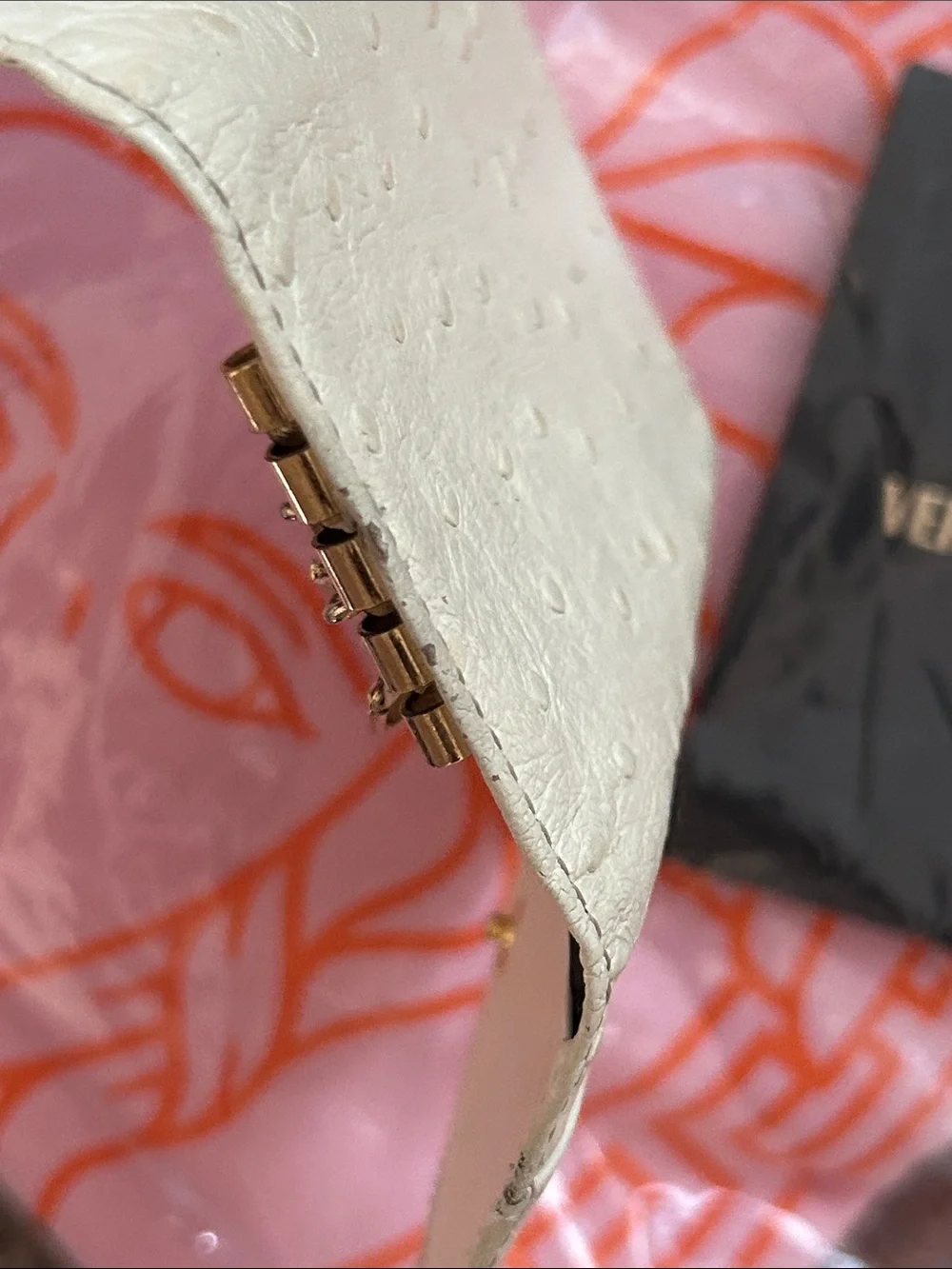 Vintage Versace Cream Leather Key Case with Gold Medallion Hardware